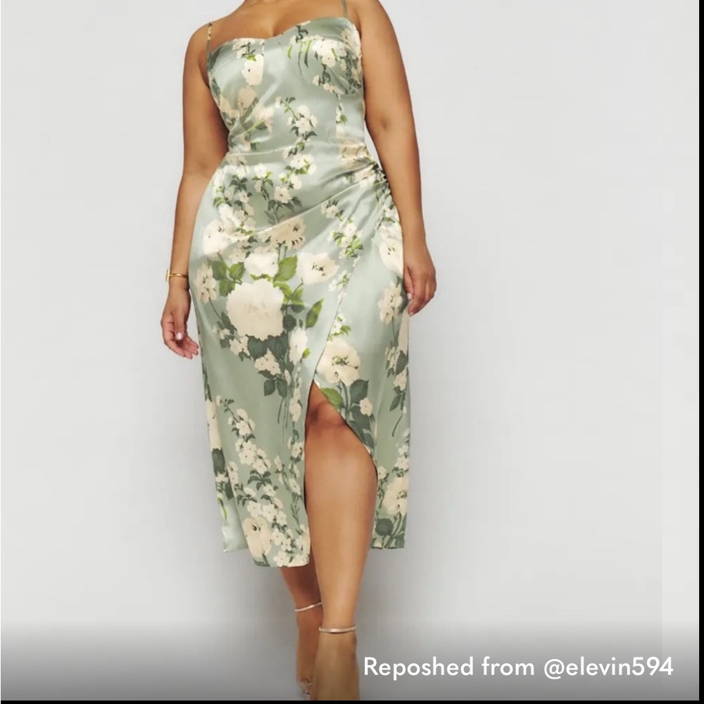 Reformation Green Floral Midi Dress